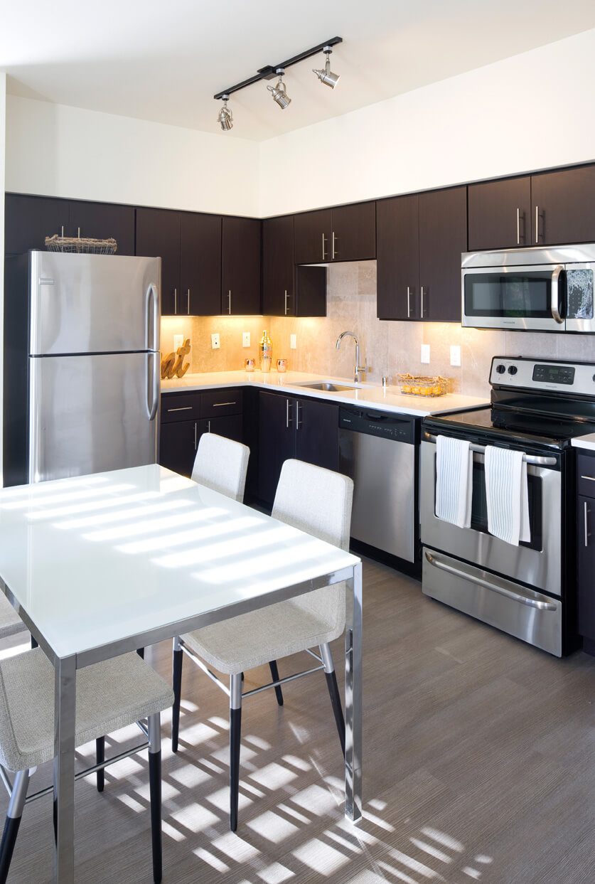 Kitchen with stainless steel appliances