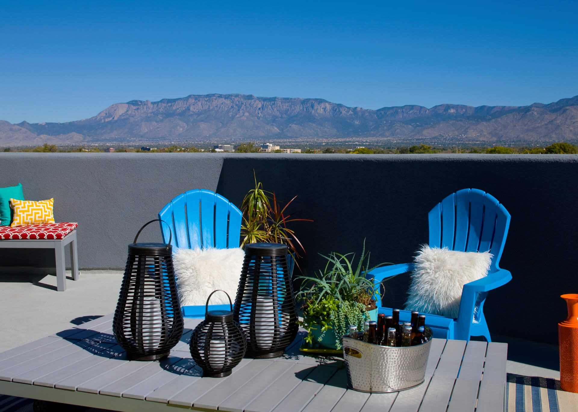 Rooftop deck with mountain views